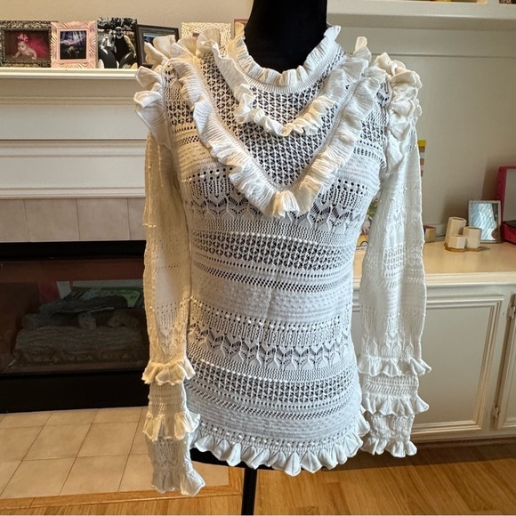 ULLA JOHNSON White Austen Crochet-Knit Cotton-Blend Sweater Size Small VGUC - Picture 5 of 10